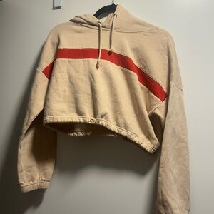 Forever 21 Beige Cropped Hoodie with Red Stripe
